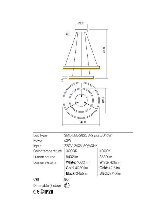 Redo Group Febe Pendant Light LED with Natural White Light Gold