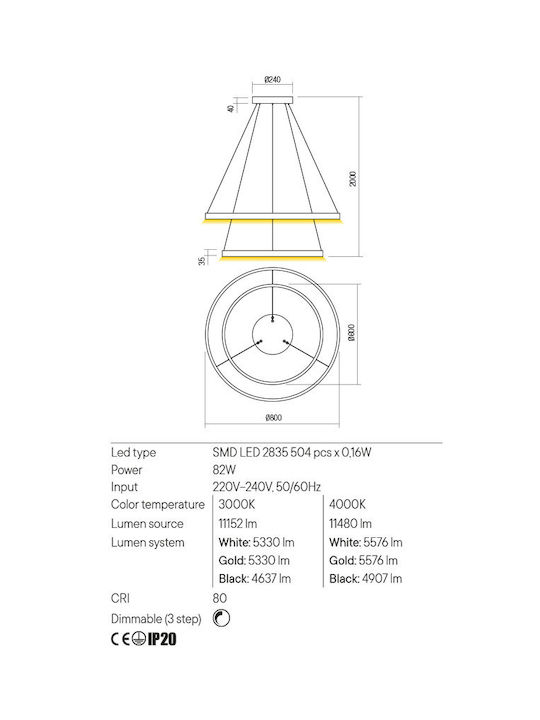 Redo Group Febe Pendant Light LED with Warm White Light Gold