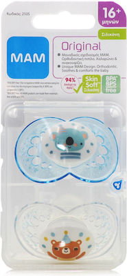 Mam Orthodontic Pacifiers Silicone Teddy Bear Blue / Transparent for 16+ months 2pcs