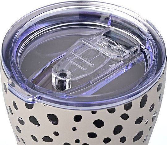 Estia Coffee Mug Save The Aegean Recyclable Thermos Stainless Steel BPA Free 350ml Leopard Taupe with Straw