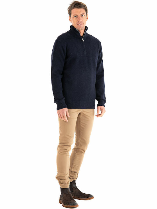 Scotch & Soda Herren Langarm-Pullover Ausschnitt mit Reißverschluss Marineblau