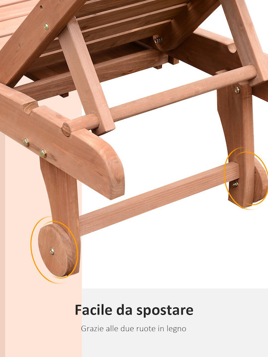 Liegestuhl-Bett Einzel Holz mit Rädern Braun 182x60x35cm.