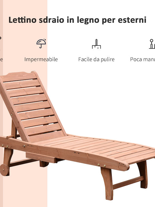 Liegestuhl-Bett Einzel Holz mit Rädern Braun 182x60x35cm.