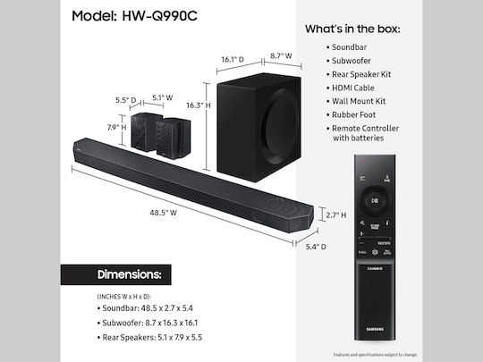 Samsung HW-Q990C Soundbar 11.1.4 Bluetooth, HDMI και Wi-Fi 456W με Τηλεχειριστήριο Μαύρο