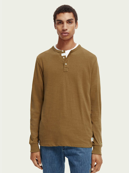 Scotch & Soda Men's Long Sleeve Sweater with Buttons Khaki