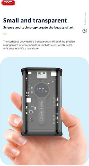 XO PB305 Power Bank 10000mAh με Θύρα USB-A και Θύρα USB-C Quick Charge Διάφανο