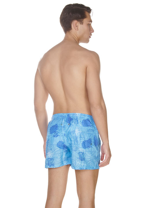 Comfort Men's Swimwear Shorts Light Blue with Patterns