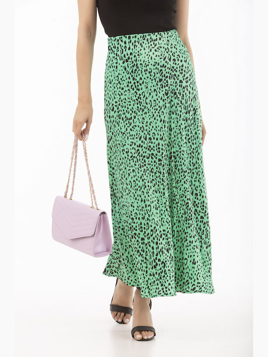 Satin Skirt Animal print Green