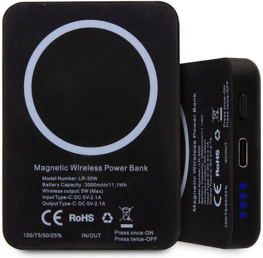 Karl Lagerfeld Ikonik Magsafe MagSafe Power Bank 3000mAh 5W with USB-C Port Black