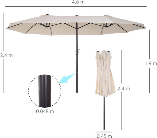 Ομπρέλα Στρογγυλή Μεταλλική Double Canopy Μπεζ Φ4.6xΥ2.4m