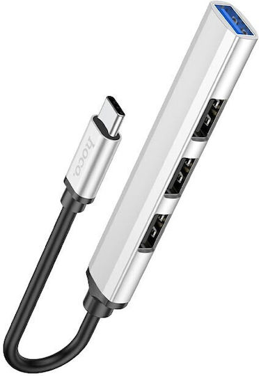Hoco HB26 USB-Hub mit 3 Anschlüssen USB 3.0 und USB-C Anschluss Silber