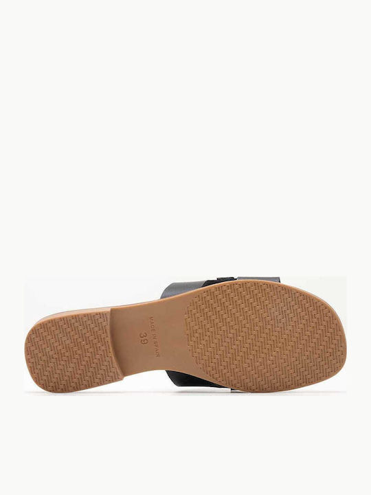 Leather Women's Flat Sandals in Black Color