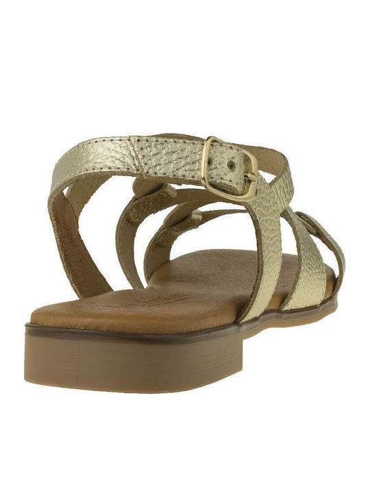 Leather Women's Flat Sandals in Gold Color