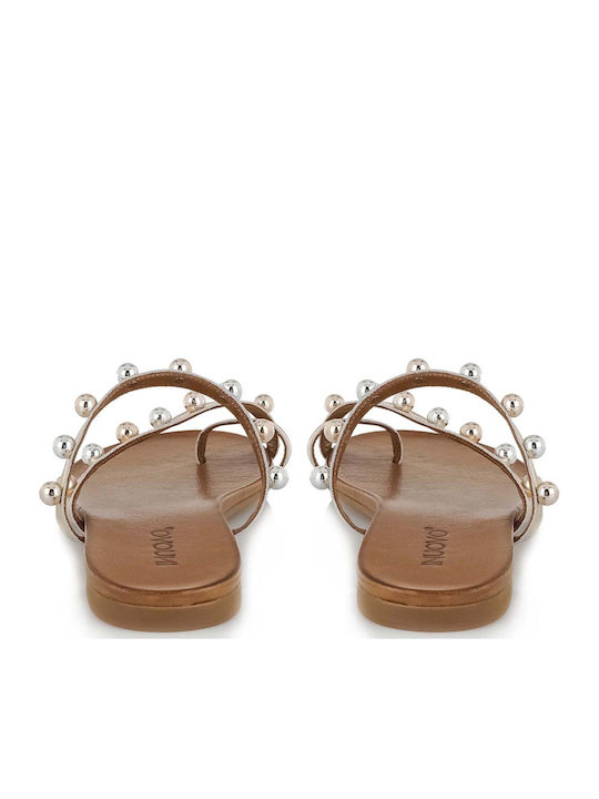 Leder Flache Sandalen für Damen in Gold Farbe