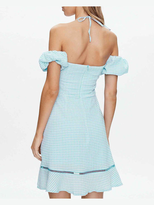 Guess Gingham Καλοκαιρινό Mini Φόρεμα Τιρκουάζ