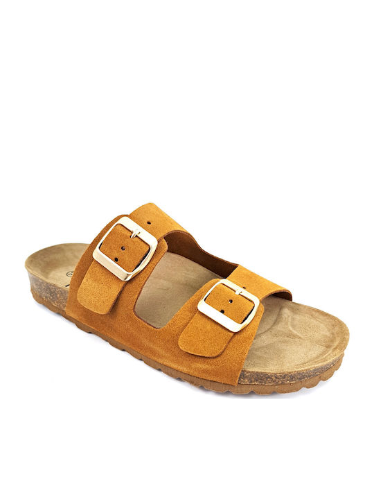 Leather Women's Flat Sandals Anatomic in Tabac Brown Color