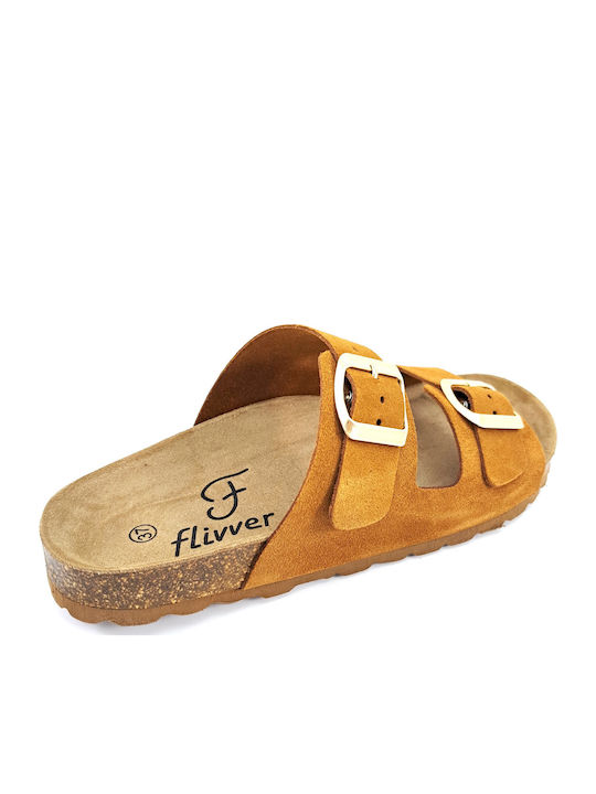 Leather Women's Flat Sandals Anatomic in Tabac Brown Color