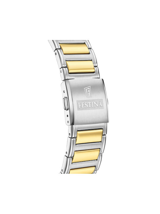 Festina Watch Chronograph Battery with Gold Metal Bracelet