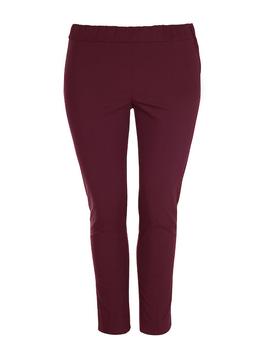 Basic Women's High-waisted Fabric Trousers Slim Fit Burgundy