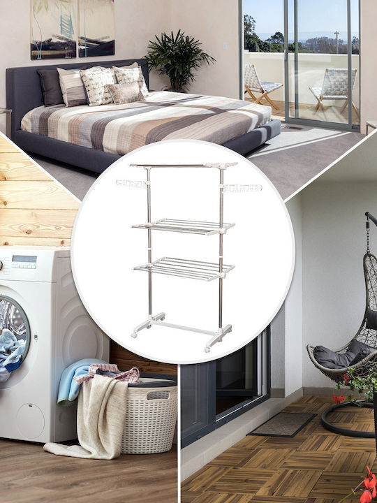 HomCom Premium Stainless Steel Folding Floor Clothes Drying Rack 142x55cm