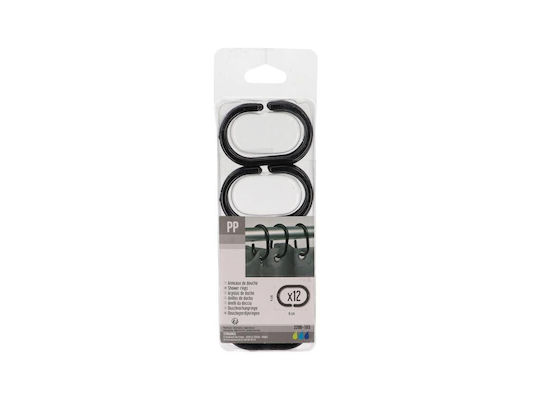 Plastic Bathroom Curtain Rings Black 12pcs