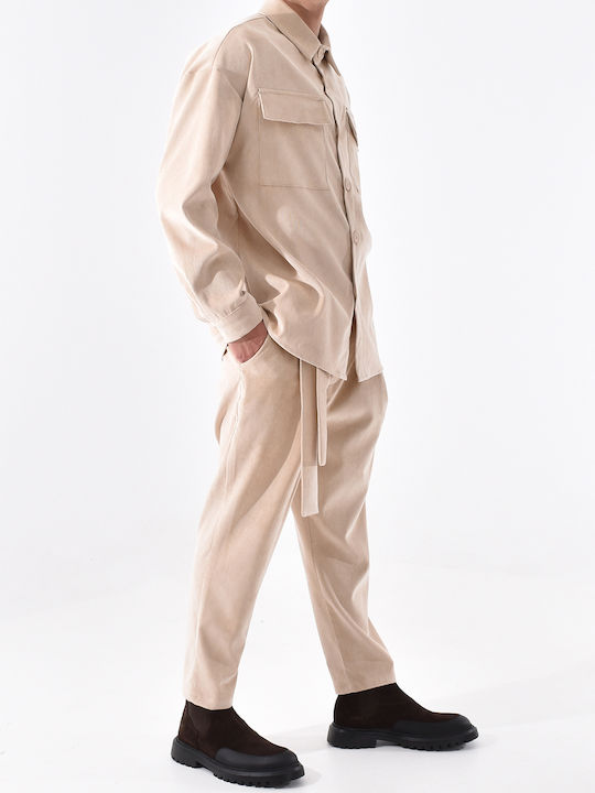 INDEED CORD TROUSER WITH PLEAT AND BELT - 40.0123.818 BEIGE