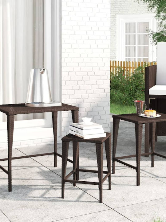 Auxiliary Outdoor Rattan Table Brown 60x45x60cm 3pcs