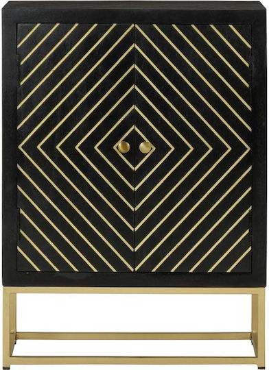 Bufet din Lemn Masiv & Metal Negru / auriu 55x30x75cm