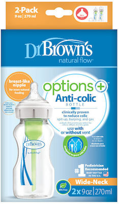 Dr. Brown's Plastic Bottle Set Anti-Colic with Silicone Nipple for 0+, 0+ m, months 270ml 2pcs