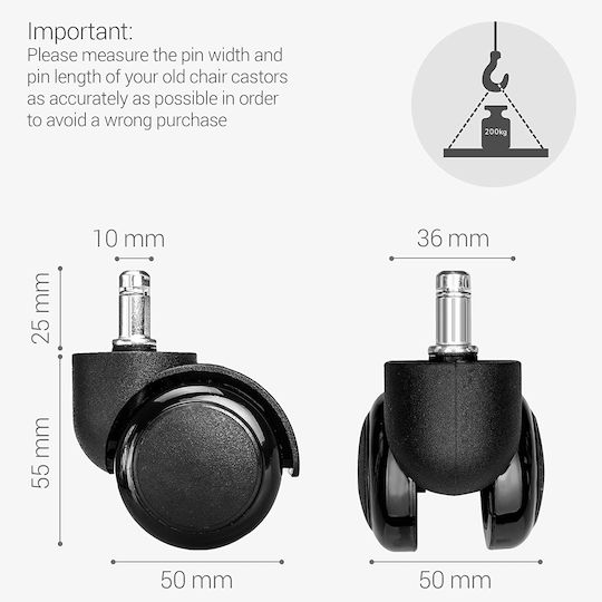 KWmobile Caster For Office Chair Plastic 5 Pieces Black