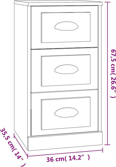 Schubladen Aufbewahrung mit 3 Schubladen Brown Oak L36xB35.5xH67.5cm