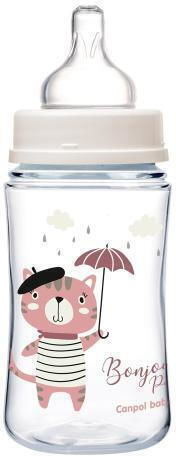 Canpol Babies Пластмасова Бебешка Бутилка Easy Start За Колики със Силиконов Биберон за 3+ Месеца Розова 240мл