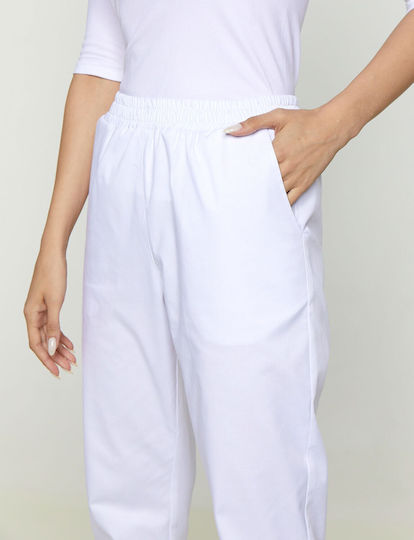 Ayo Pantaloni de Bucătar Monocrom Alb cu Elastic în Talie