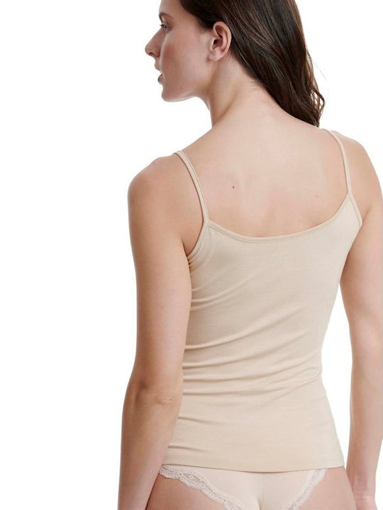 Women's Cotton T-Shirt with Spaghetti Strap Beige