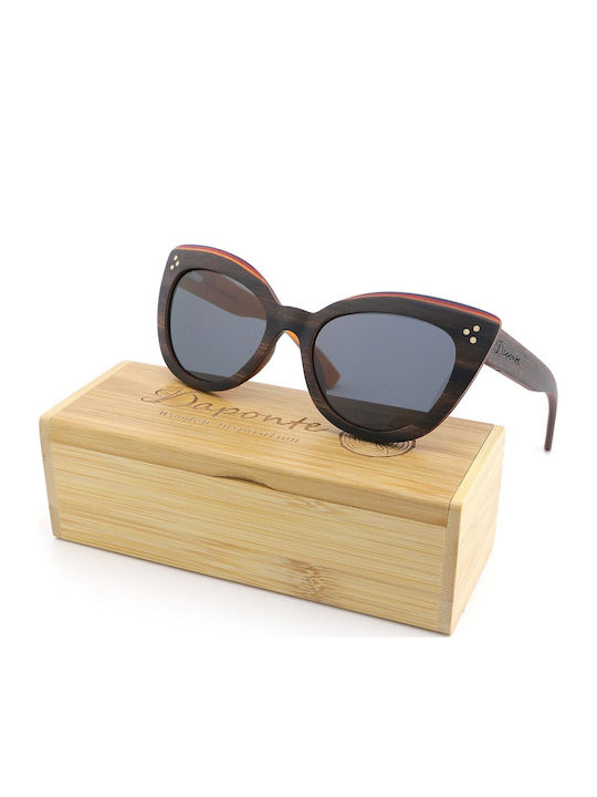 Daponte Damen Sonnenbrille mit Braun Holz Gestell und Gray Polarisiert Linse DAP388E 4