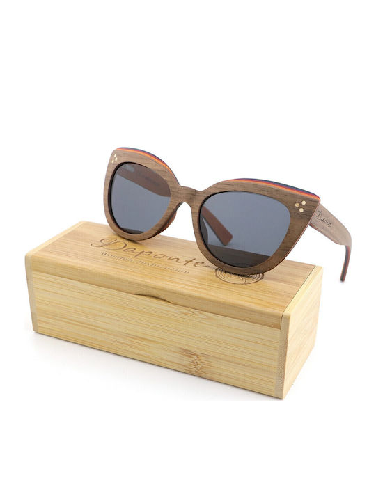Daponte Damen Sonnenbrille mit Braun Holz Gestell und Gray Polarisiert Linse DAP388W 4