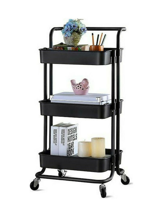 Next Kitchen Trolley Metallic Black 3 Slots 45x37x87cm