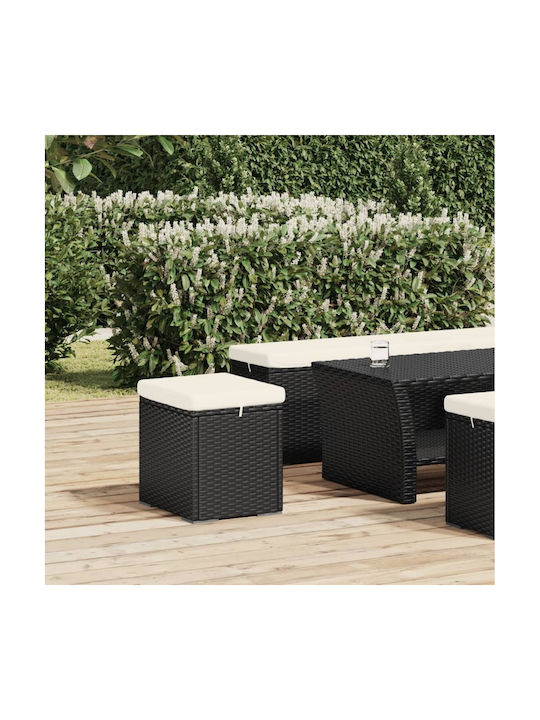 Băncuță De Grădină Cub Pentru Exterior Rattan Cu Pernă Neagră 40x30x40cm