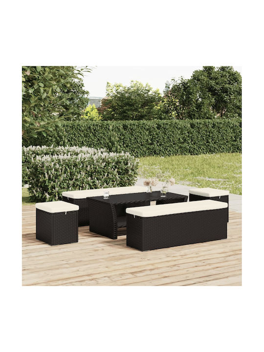 Băncuță De Grădină Cub Pentru Exterior Rattan Cu Pernă Neagră 40x30x40cm