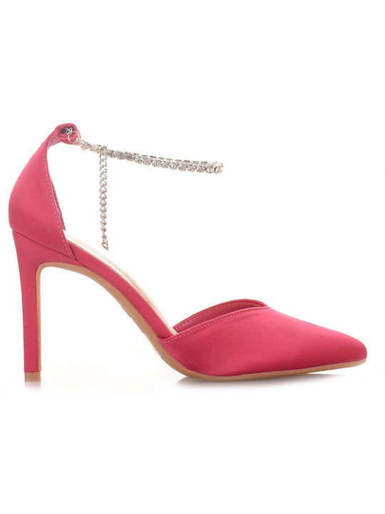 Famous Shoes Pointed Toe Stiletto Fuchsia High Heels with Strap