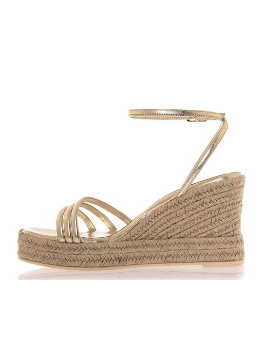 Women's Synthetic Leather Ankle Strap Platforms Gold