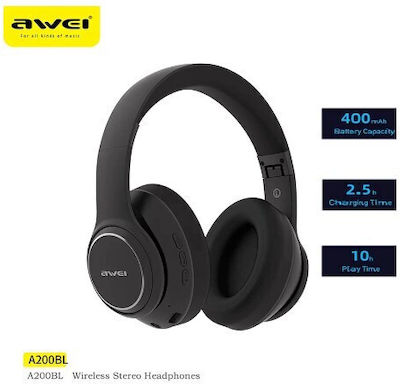 Awei A200BL Bluetooth Wireless Over Ear Headphones with 7 hours of Operation Blacα