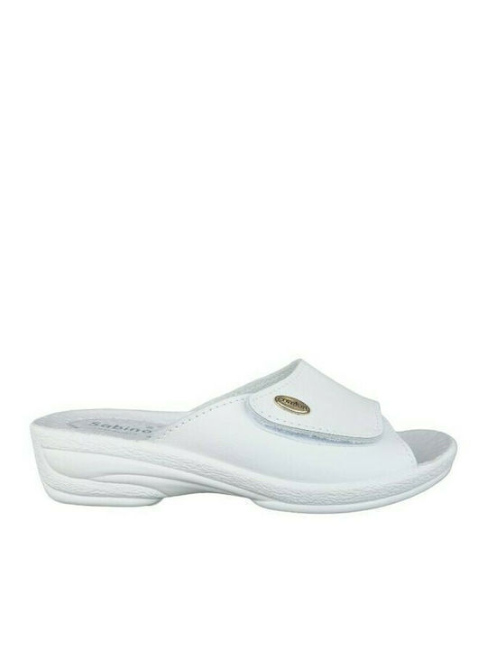 Sabino 019 Women's Leather Anatomical Slippers in White Color