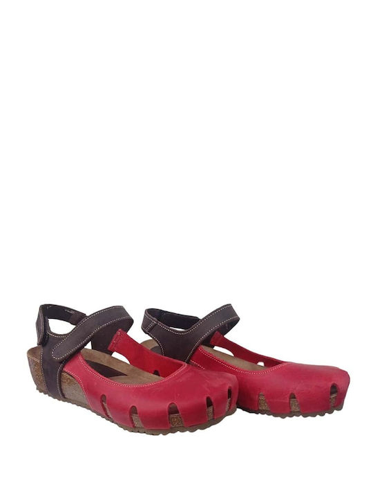 Inter-Bios Дамски сандали с нисък клин в червено/кафяво - Червено