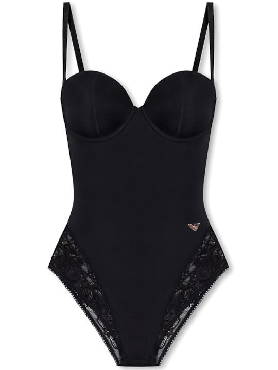 Emporio Armani Lingerie Spaghetti Strap Bodysuit with Mesh & Lace Black