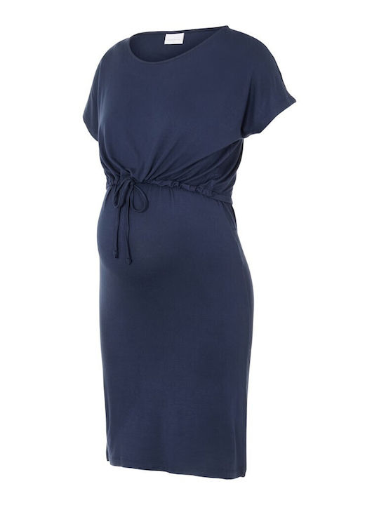 Summer Short Sleeve Maternity Mini Dress Blue