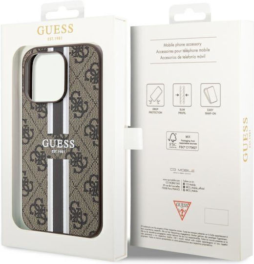 Guess Printed Stripes MagSafe Umschlag Rückseite Kunststoff Braun (iPhone 14 Pro)