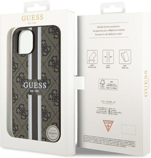 Guess Printed Stripes MagSafe Umschlag Rückseite Kunststoff Braun (iPhone 14)