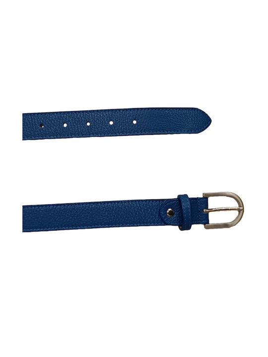 Women's Leather Belt Blue Blue Silver Buckle Bluetine / Blue