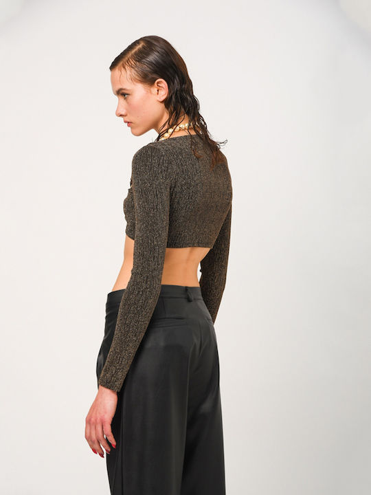 Cosmic Ela Women's Crop Top Long Sleeve Black